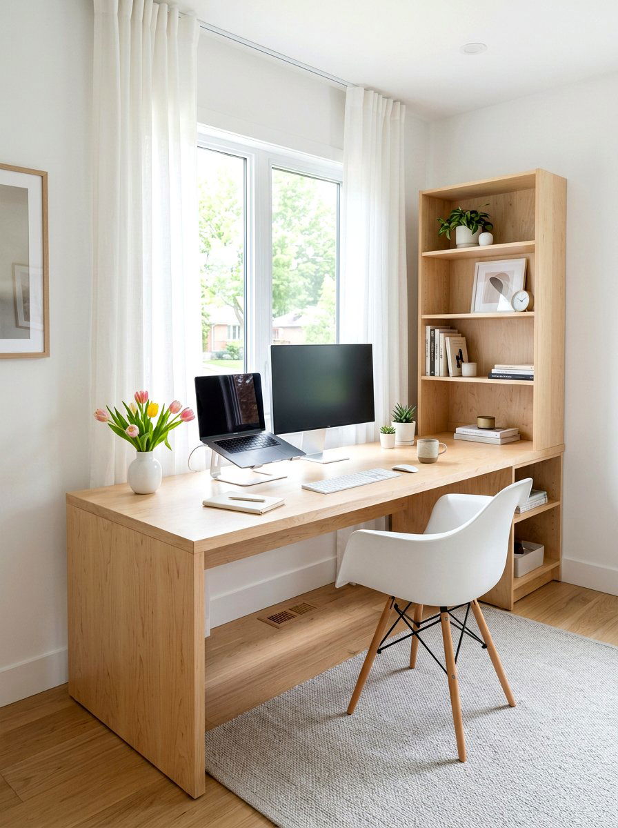 Light wood desk - 25 Spring Office Decor Ideas