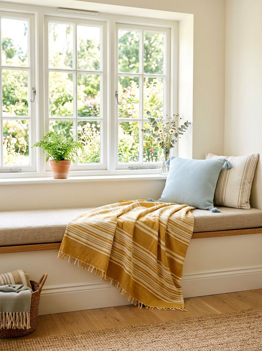 Lightweight Cotton Throws - 25 Spring Bay Window Decor Ideas