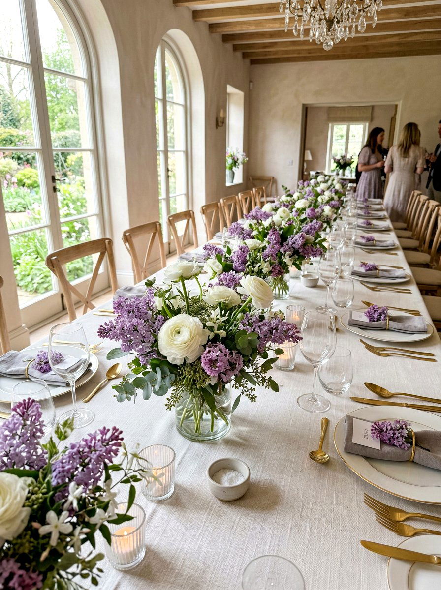 Lilac And Ranunculus Table Setting - 25 Spring Lilac Arrangement Ideas