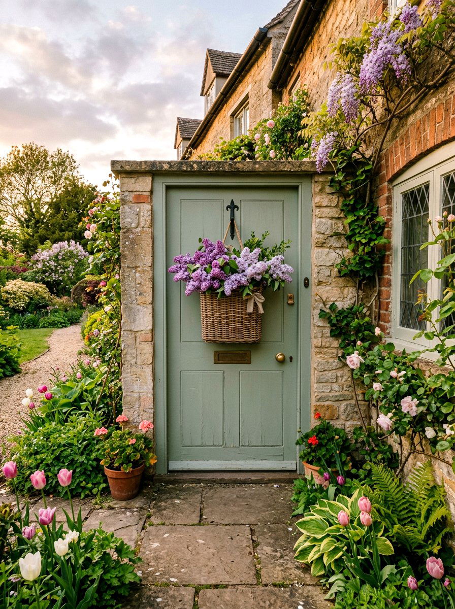 Lilac door basket - 25 Spring Hanging Basket Door Ideas