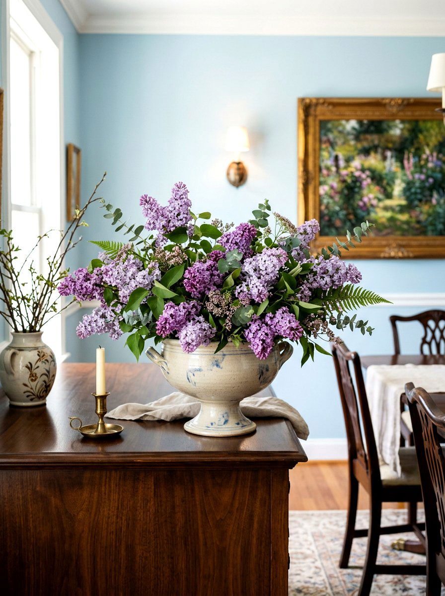 Lilac floral centerpiece - 25 Spring Compote Bowl Ideas