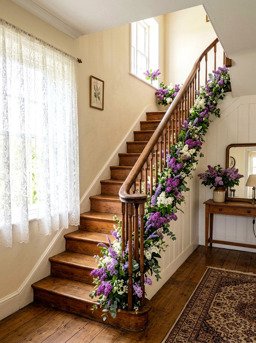 Lilac garland - 25 Spring Staircase Garland Ideas