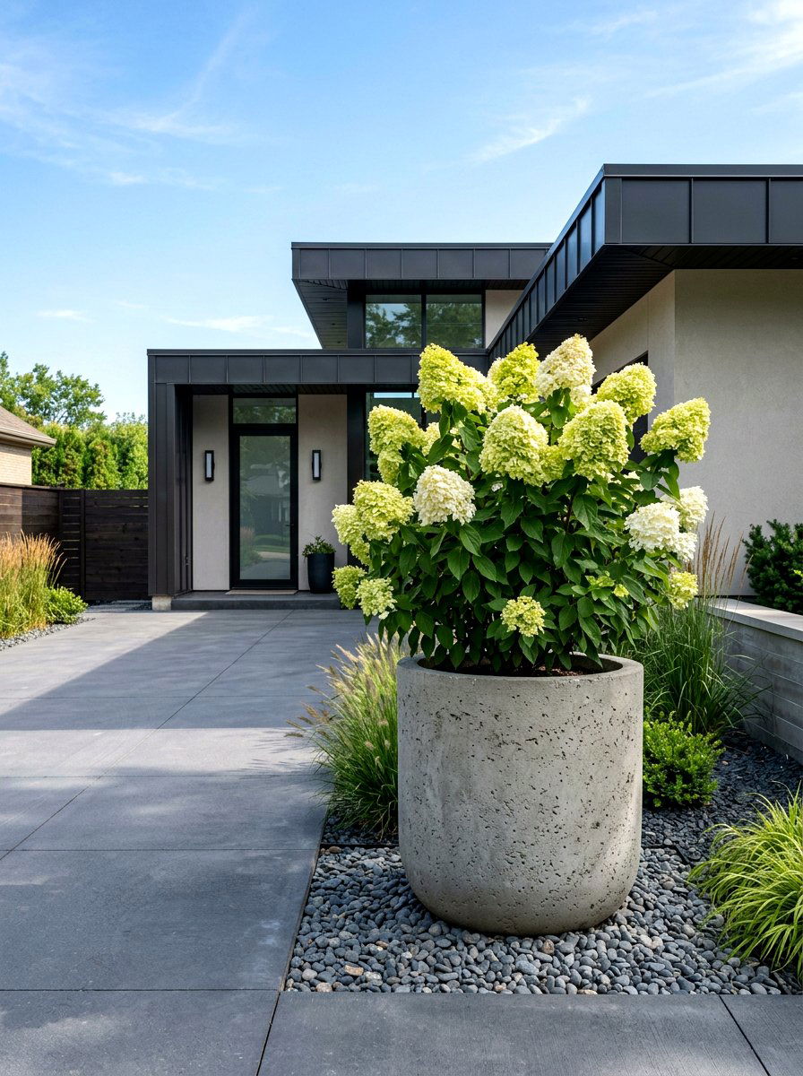 Limelight Hydrangea Large Concrete Pot - 25 Spring Hydrangea Planter Ideas