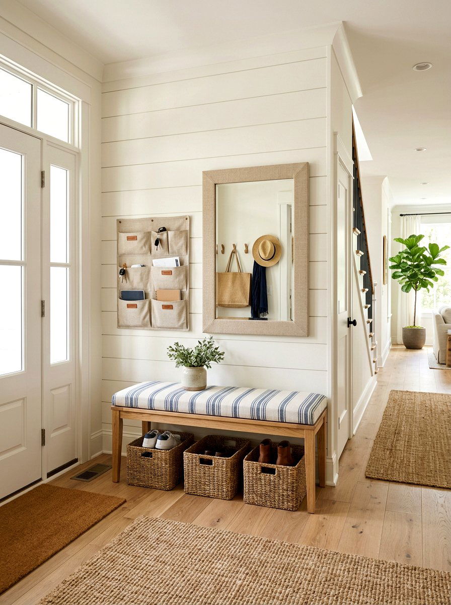 Linen Bench Entryway - 25 Spring Linen Decor Ideas