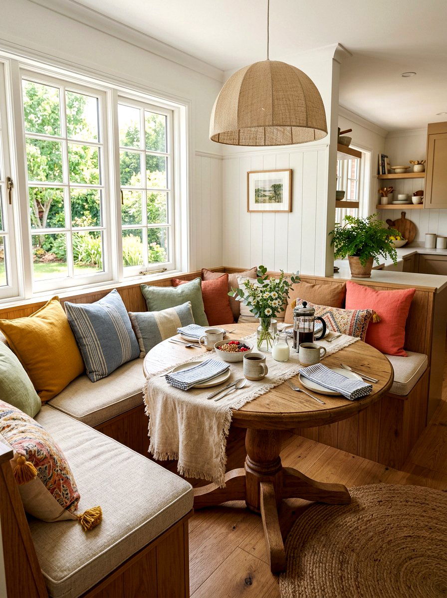 Linen Breakfast Nook - 25 Spring Linen Decor Ideas