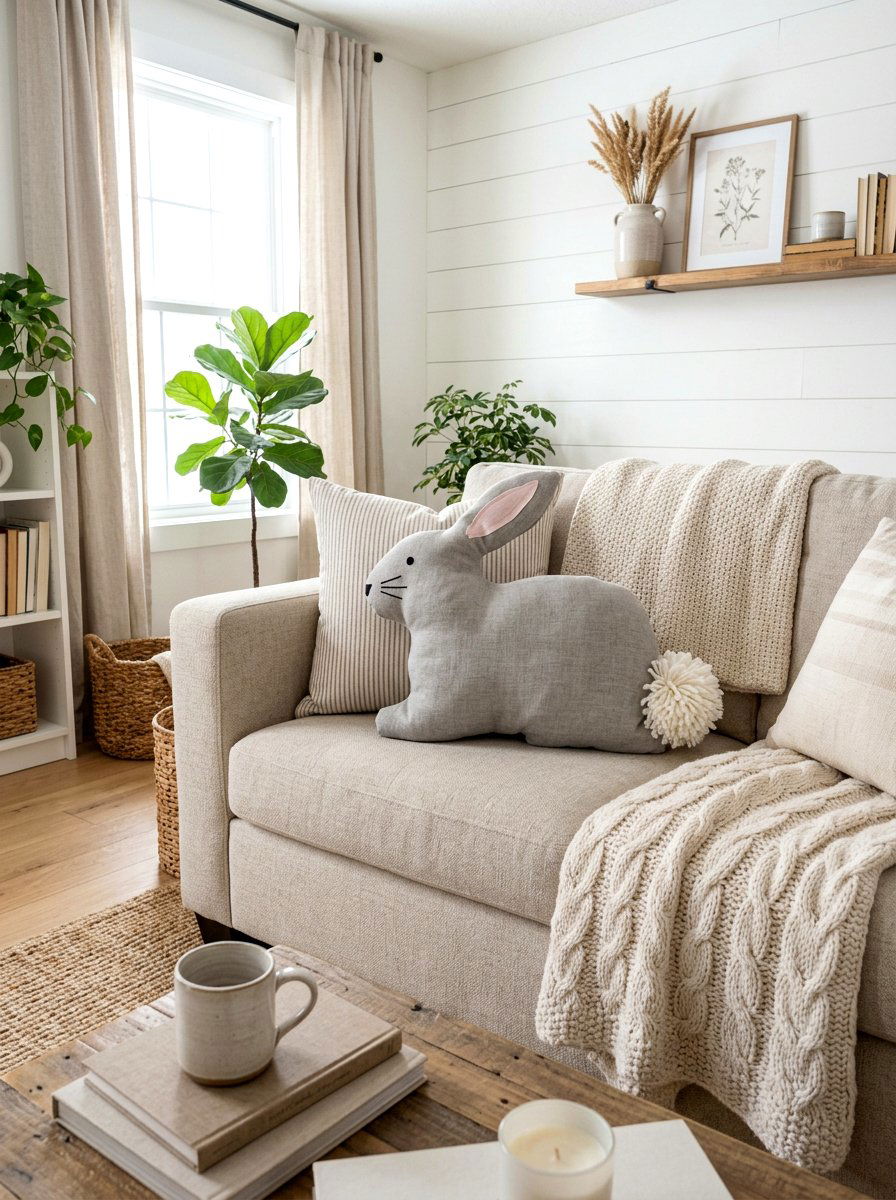 Linen Bunny Pillow - 25 Spring Fabric Craft Ideas