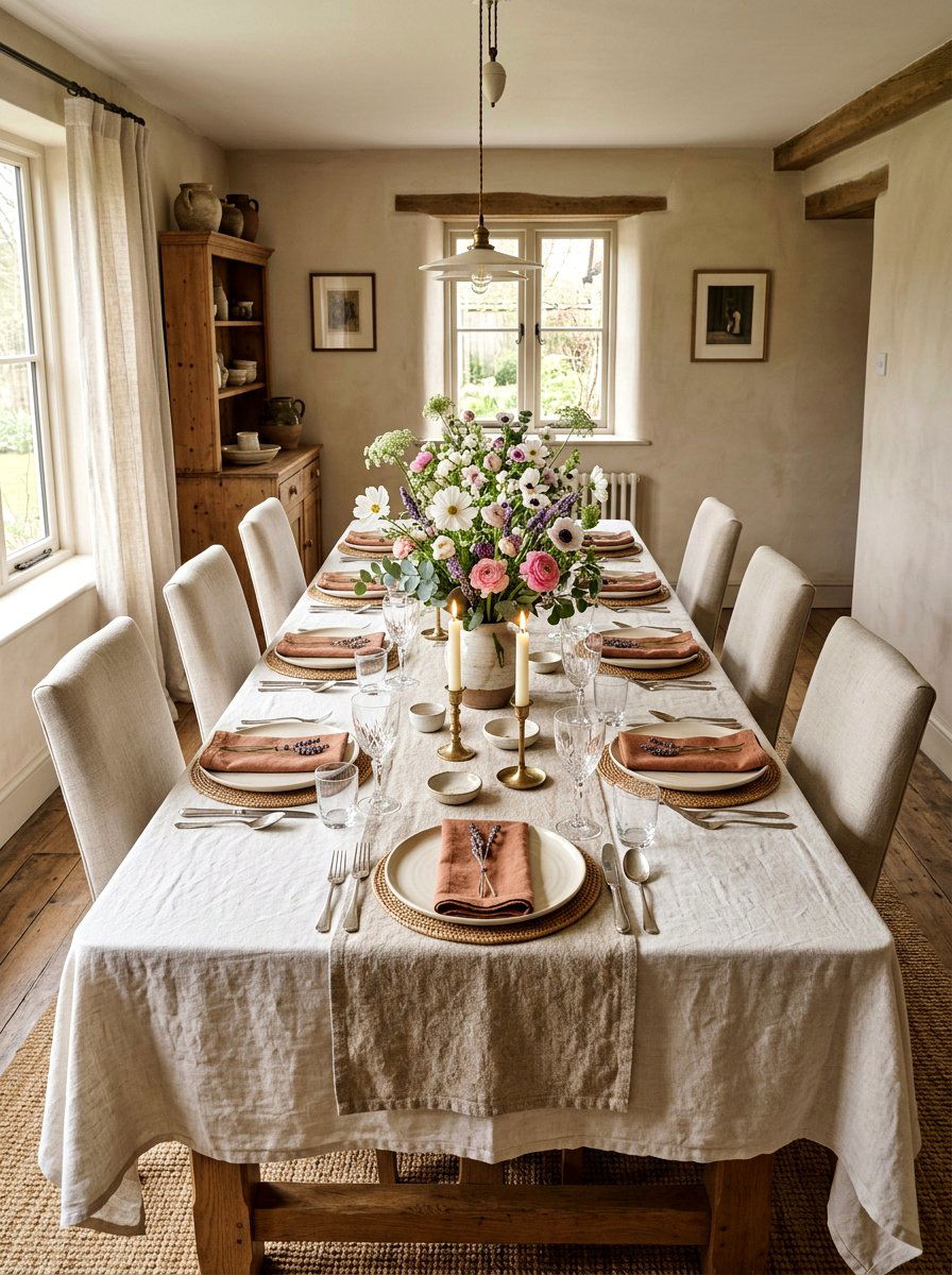 Linen Dining Table - 25 Spring Linen Decor Ideas