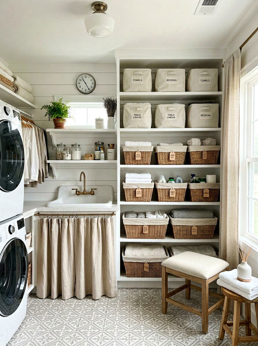 Linen Laundry Room - 25 Spring Linen Decor Ideas