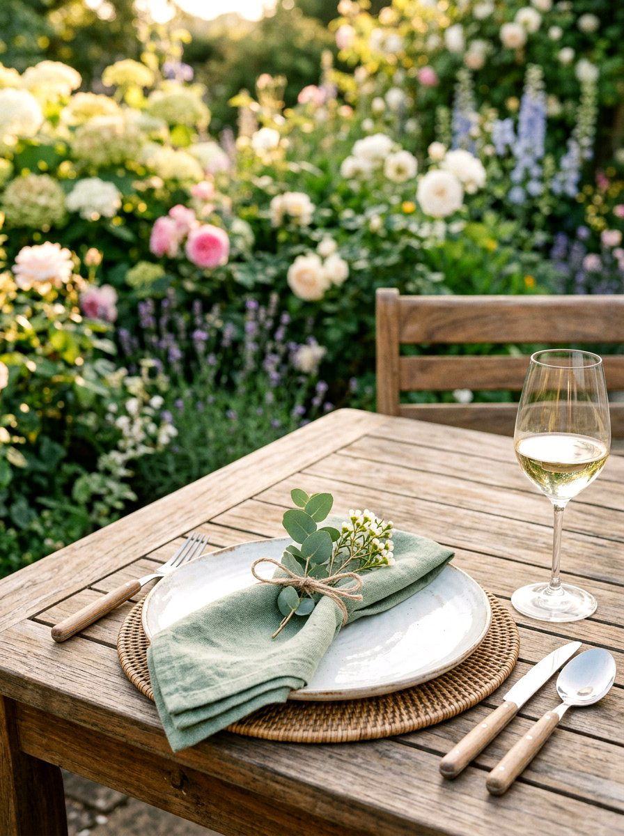 Linen Napkin Setting - 25 Spring Outdoor Table Decor Ideas