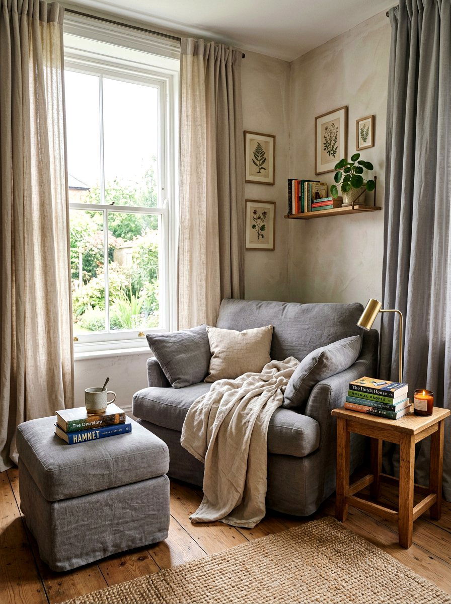 Linen Reading Nook - 25 Spring Linen Decor Ideas