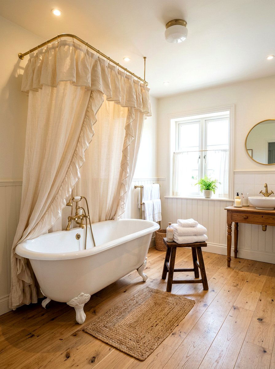 Linen Ruffled Shower Curtain - 25 Spring Bathroom Decor Ideas