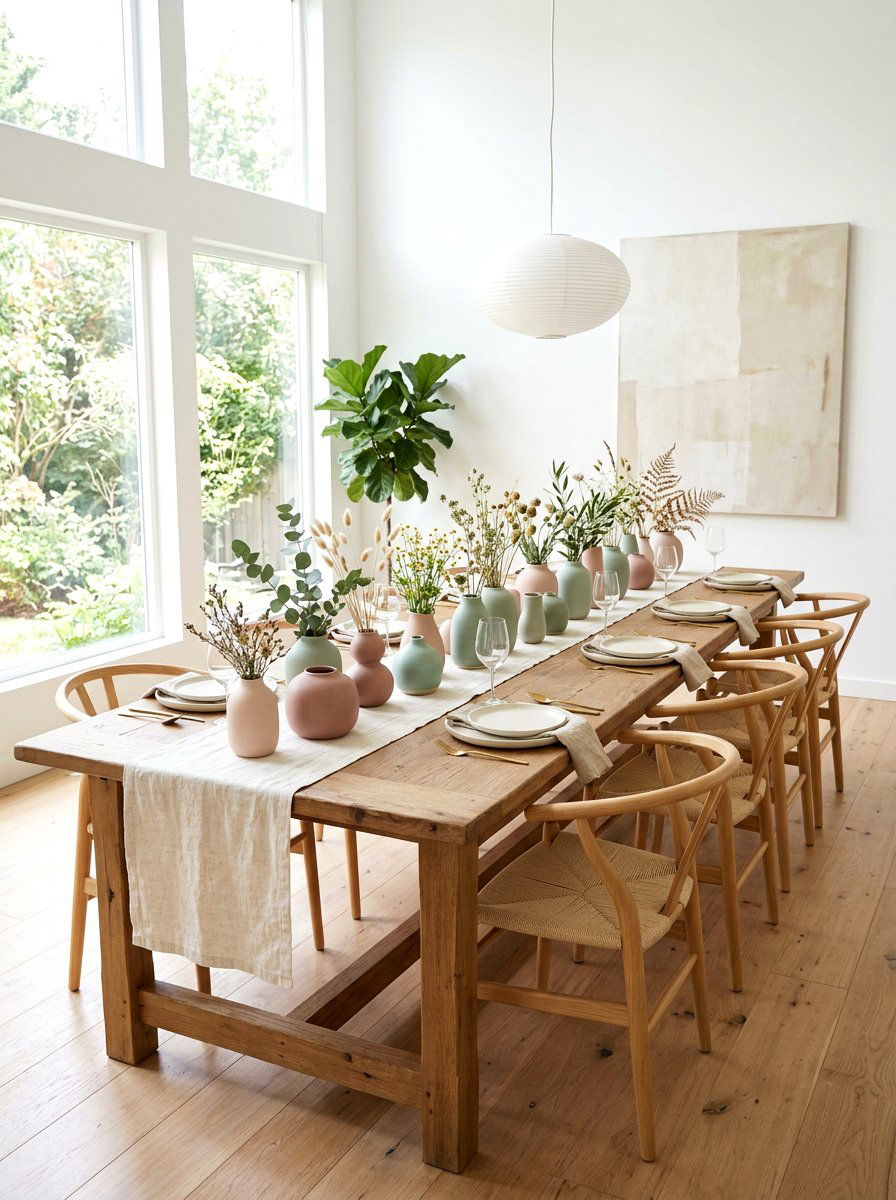 Linen Runner Pastel Pottery - 25 Spring Table Vignette Ideas