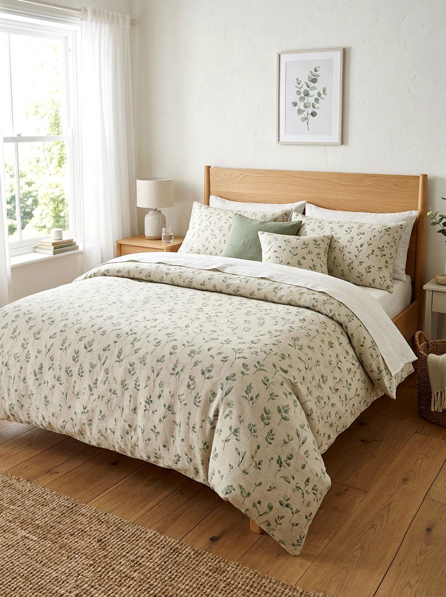 Linen Sprout Pattern Bedding - 25 Spring Sprout Decor Ideas