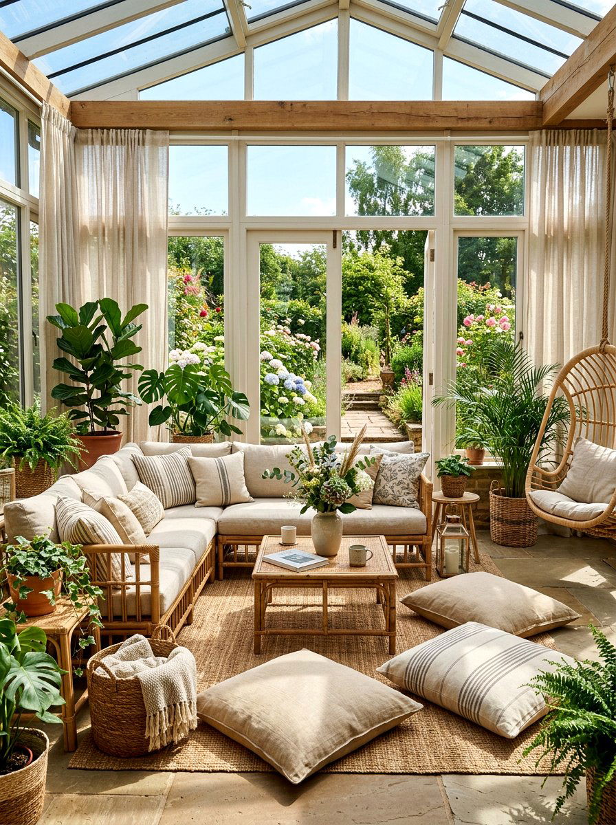 Linen Sunroom Lounge - 25 Spring Linen Decor Ideas