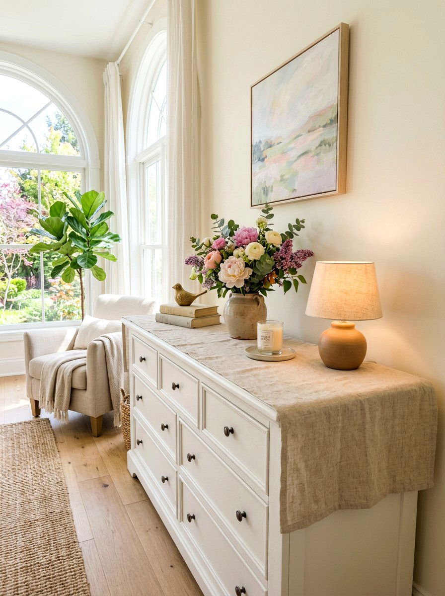 Linen Textured Runner - 25 Spring Dresser Top Decor Ideas