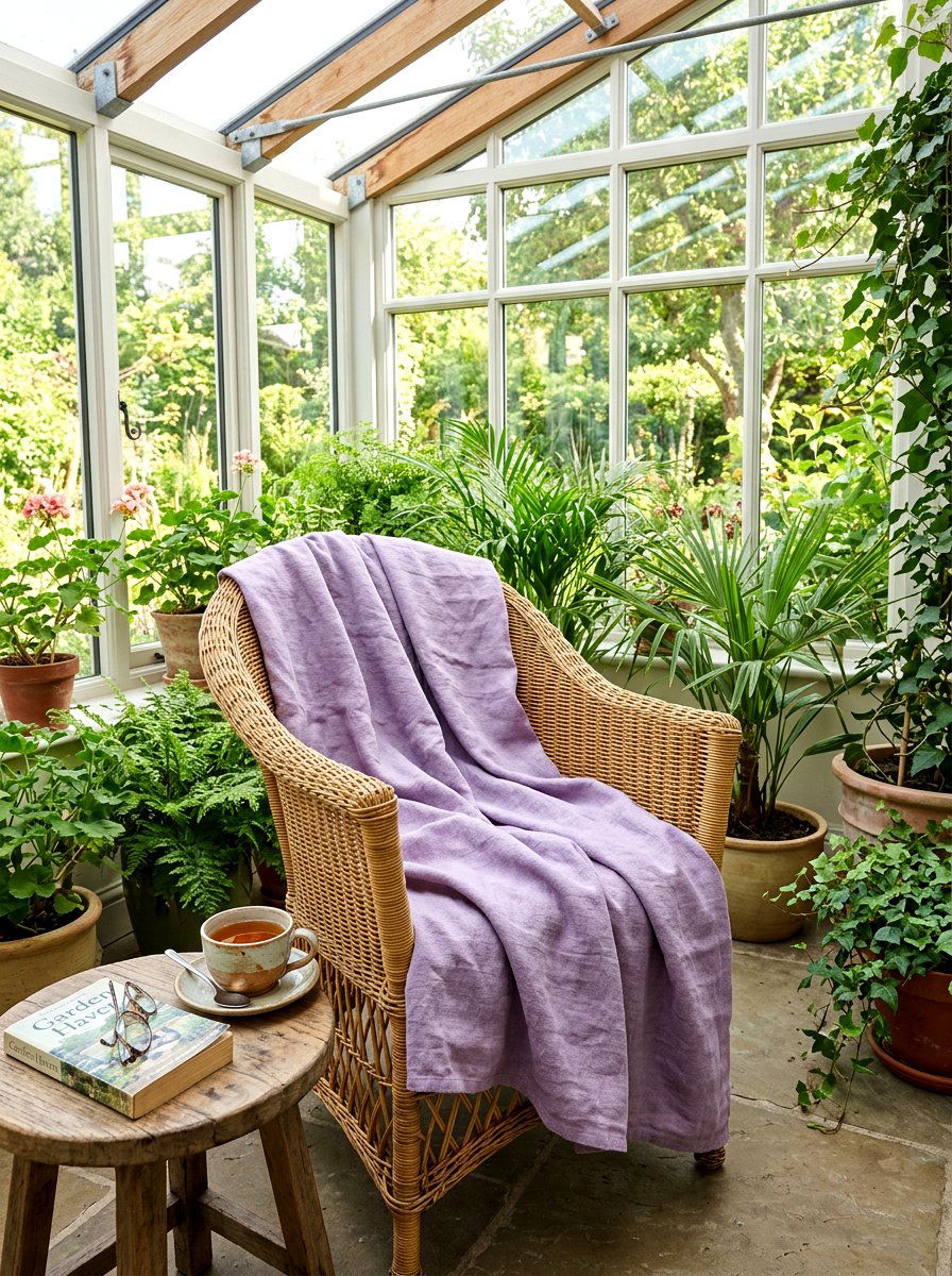 Linen Throw Blanket - 25 Spring Conservatory Decor Ideas