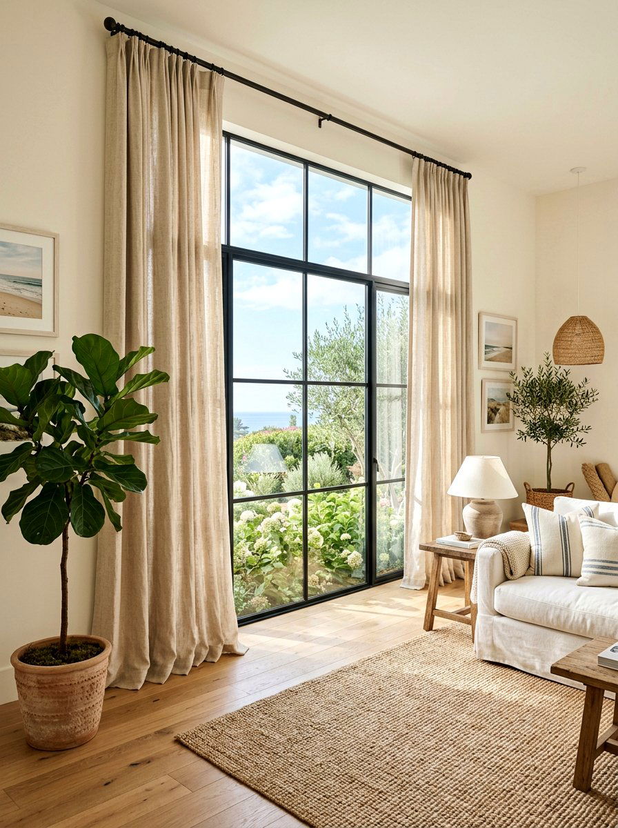 Linen Window Curtain - 25 Spring Living Room Decor Ideas