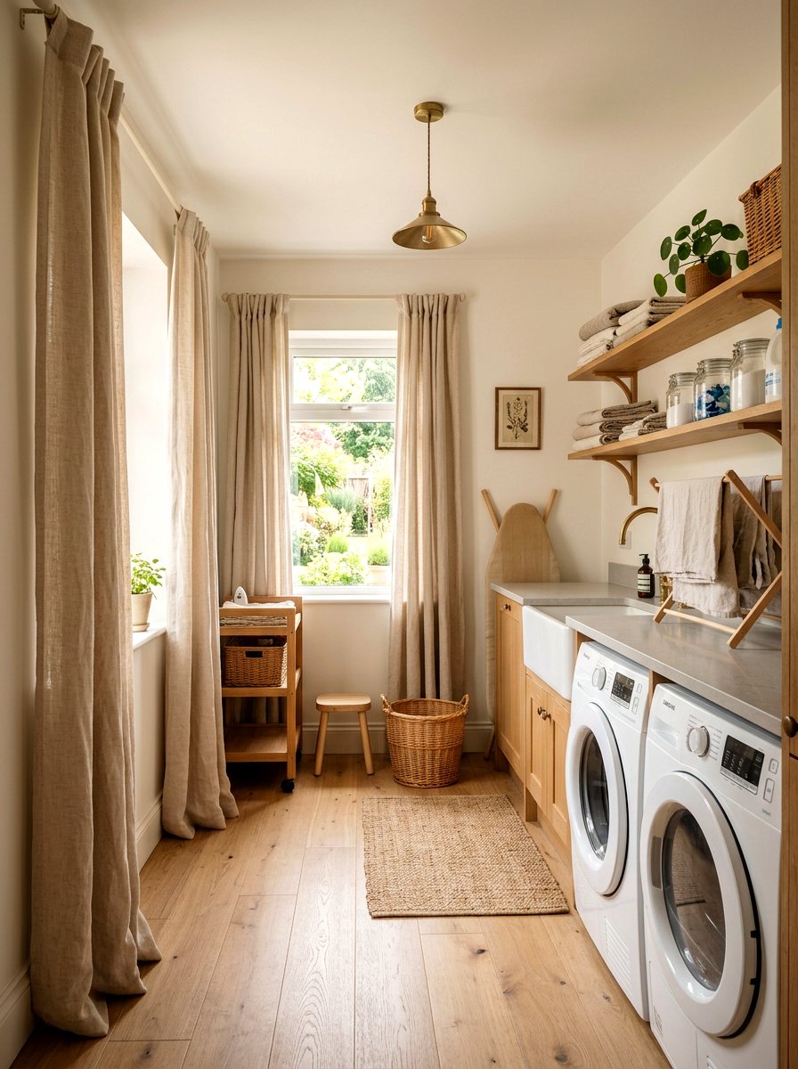 Linen curtains - 25 Spring Laundry Room Decor Ideas