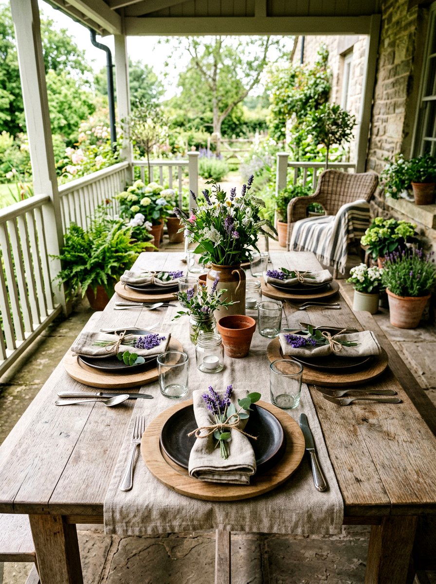 Linen napkins and twine - 25 Spring Porch Table Decor Ideas