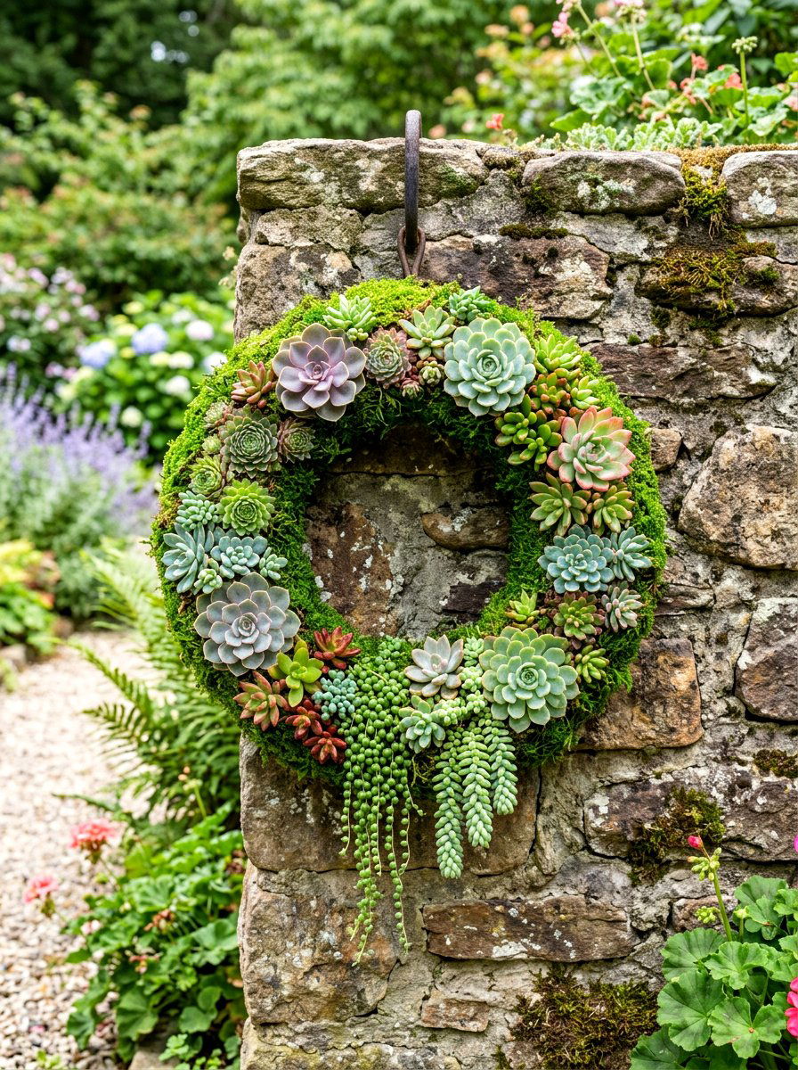 Live Moss Succulent Wreath - 25 Spring Succulent Wreath Ideas