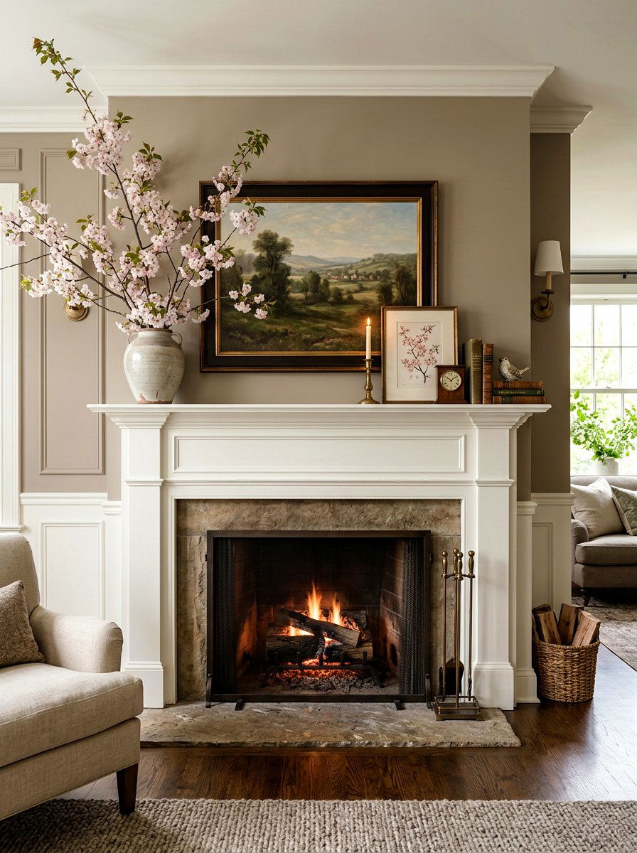 Living Room Mantel - 25 Spring Flowering Branch Ideas