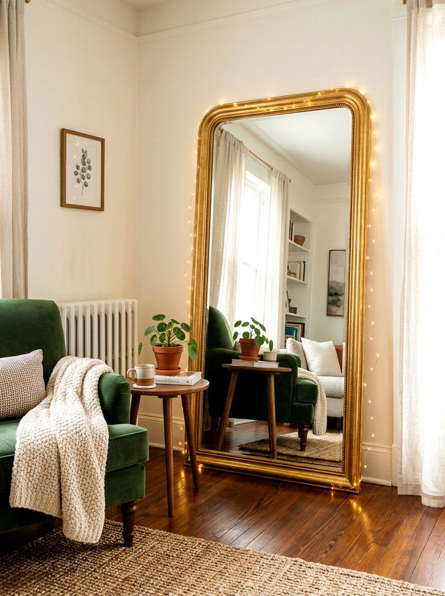 Living Room Mirror Accent - 25 Spring Fairy Light Ideas