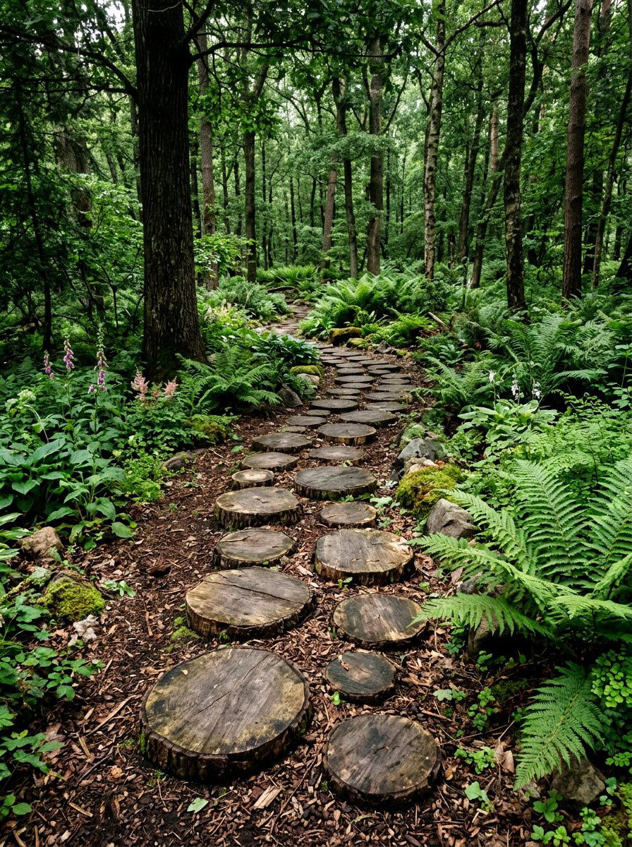 Log Slice Garden Walkway - 25 Spring Stepping Stone Decor Ideas