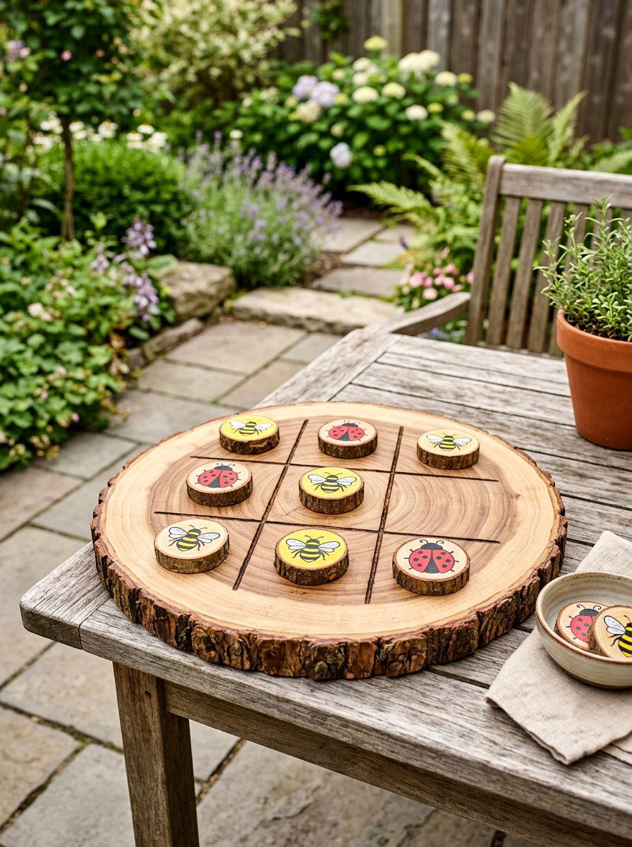 Log Slice Tic Tac Toe - 25 Spring Wood Craft Ideas