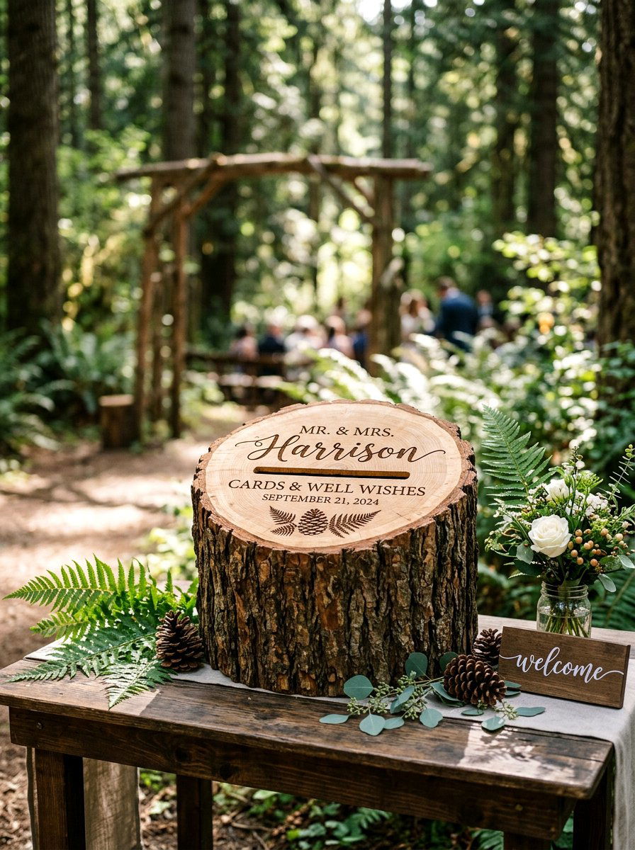 Log Slice Wedding Card Box - 25 Spring Wedding Card Box Ideas
