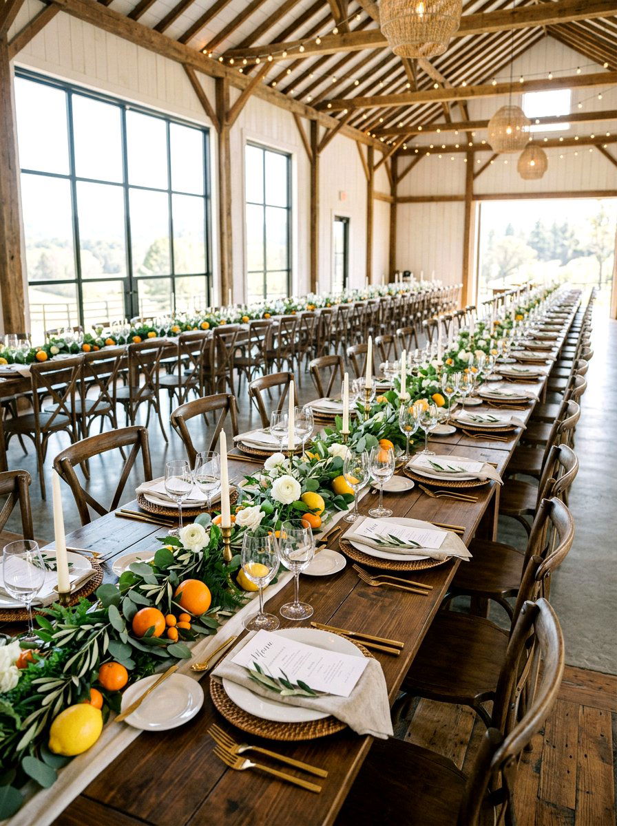 Long Farm Table - 25 Spring Barn Wedding Decor Ideas