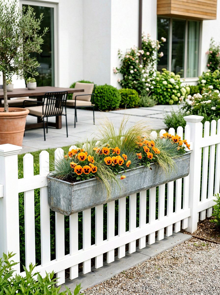 Long metal trough planter - 25 Spring Picket Fence Planter Ideas