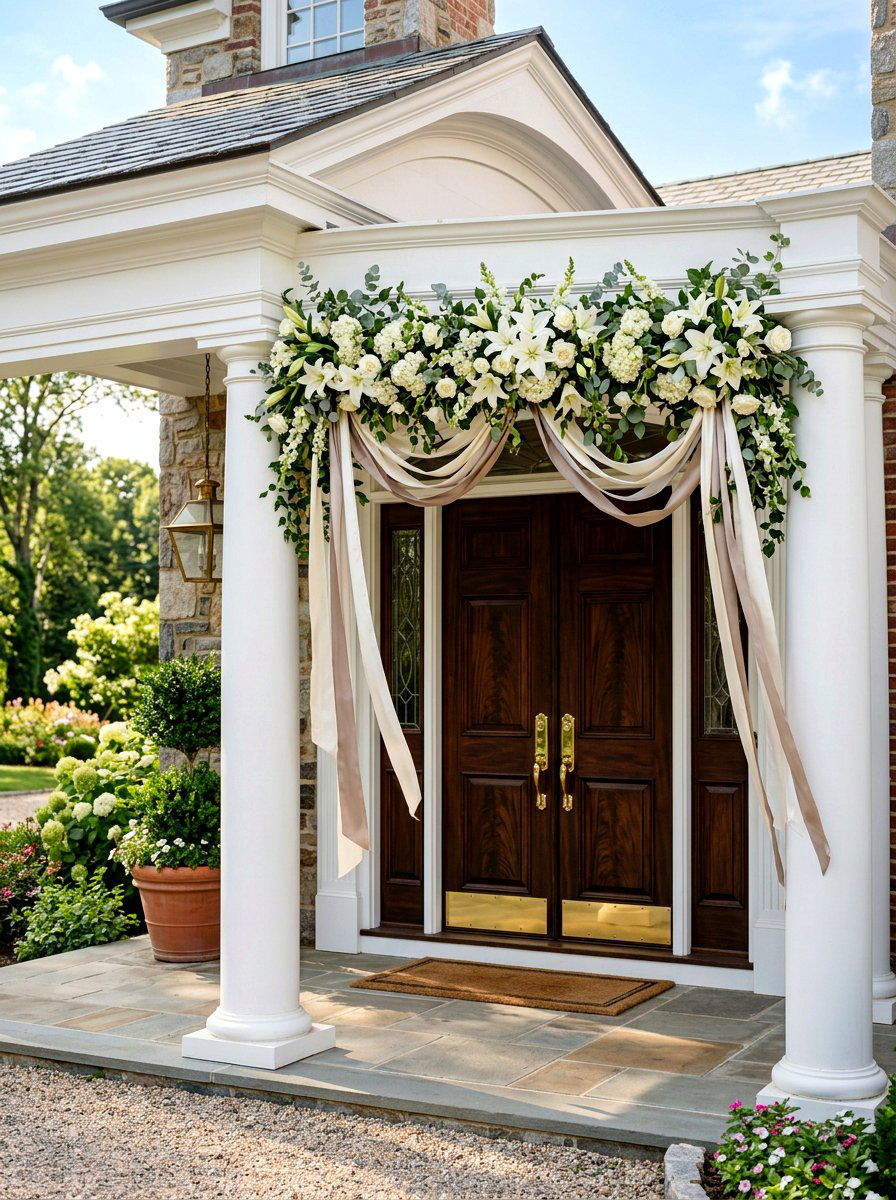 Long ribbon floral swag - 25 Spring Door Swag Ideas