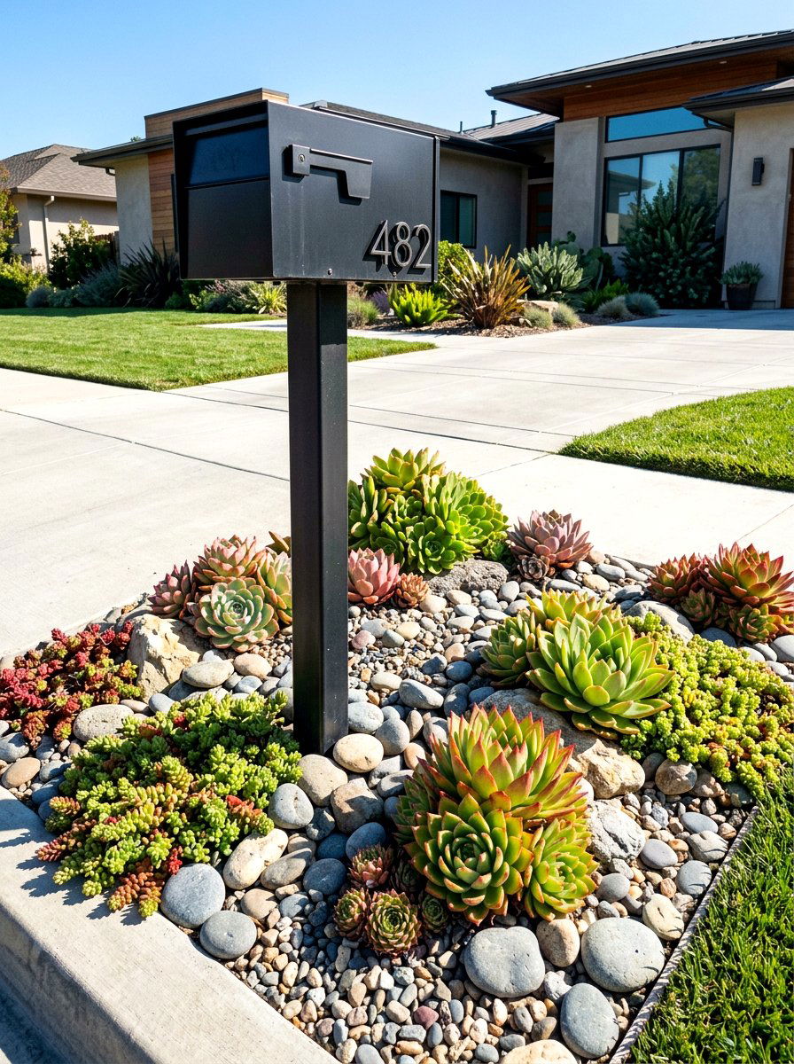 Low Maintenance Succulent Garden - 25 Spring Mailbox Garden Ideas