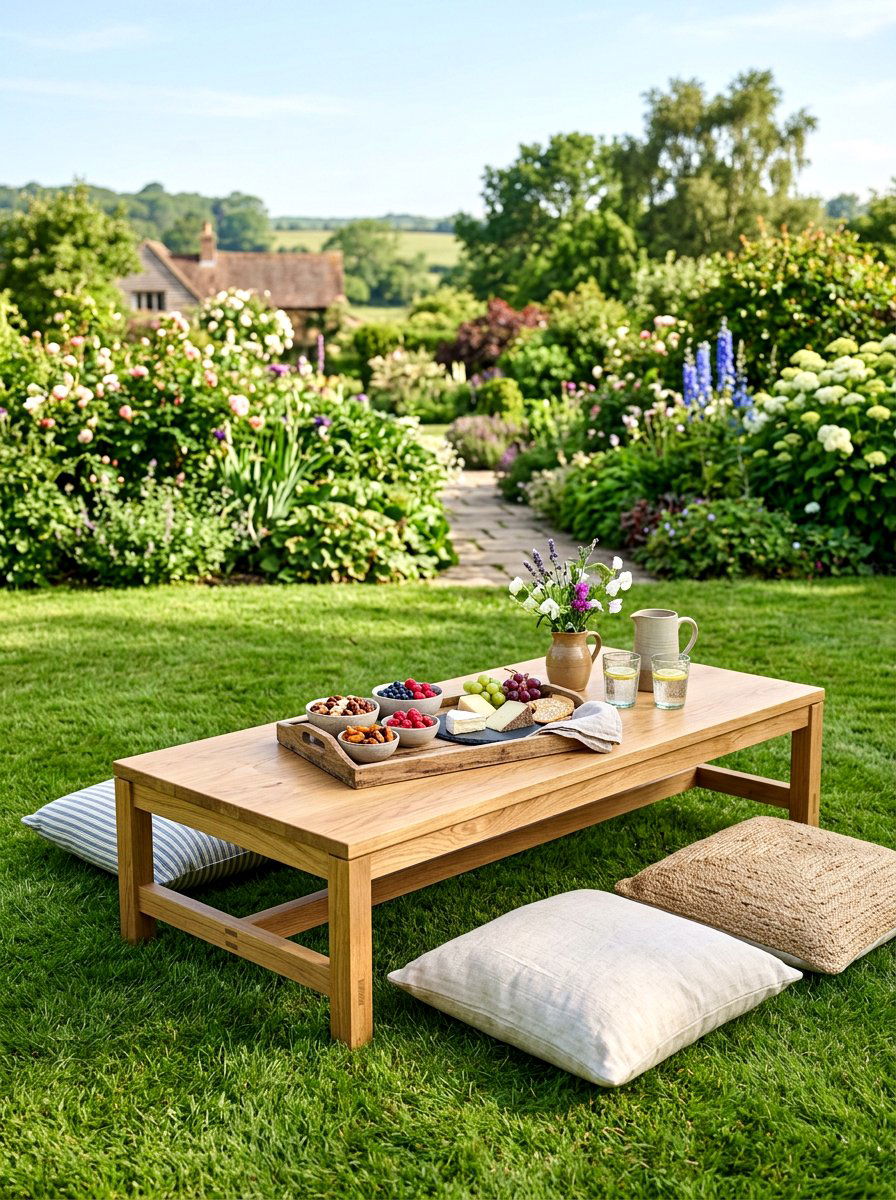 Low Profile Wooden Table - 25 Spring Picnic Decor Ideas