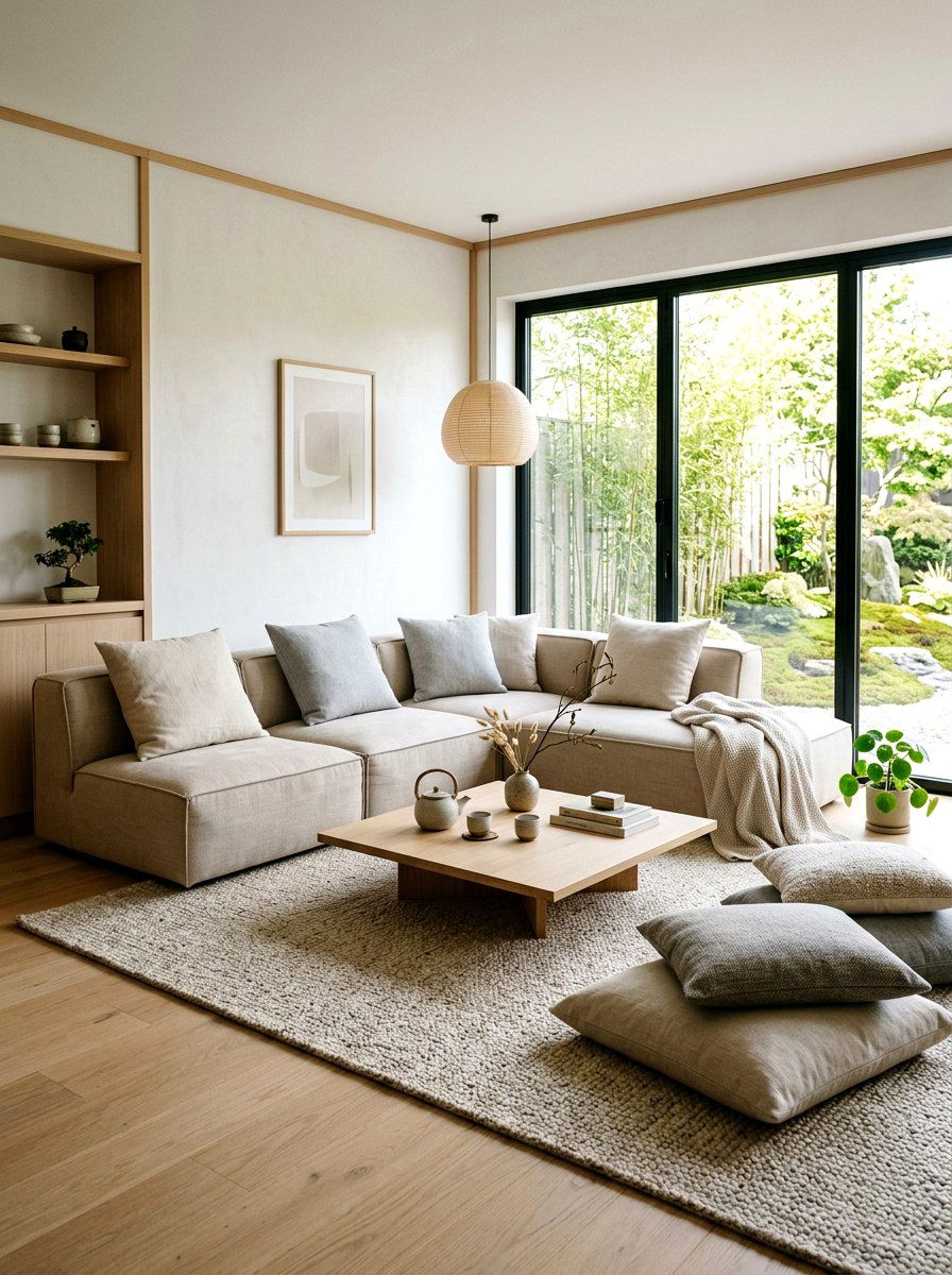 Low profile Japandi seating area - 25 Spring Japandi Decor Ideas