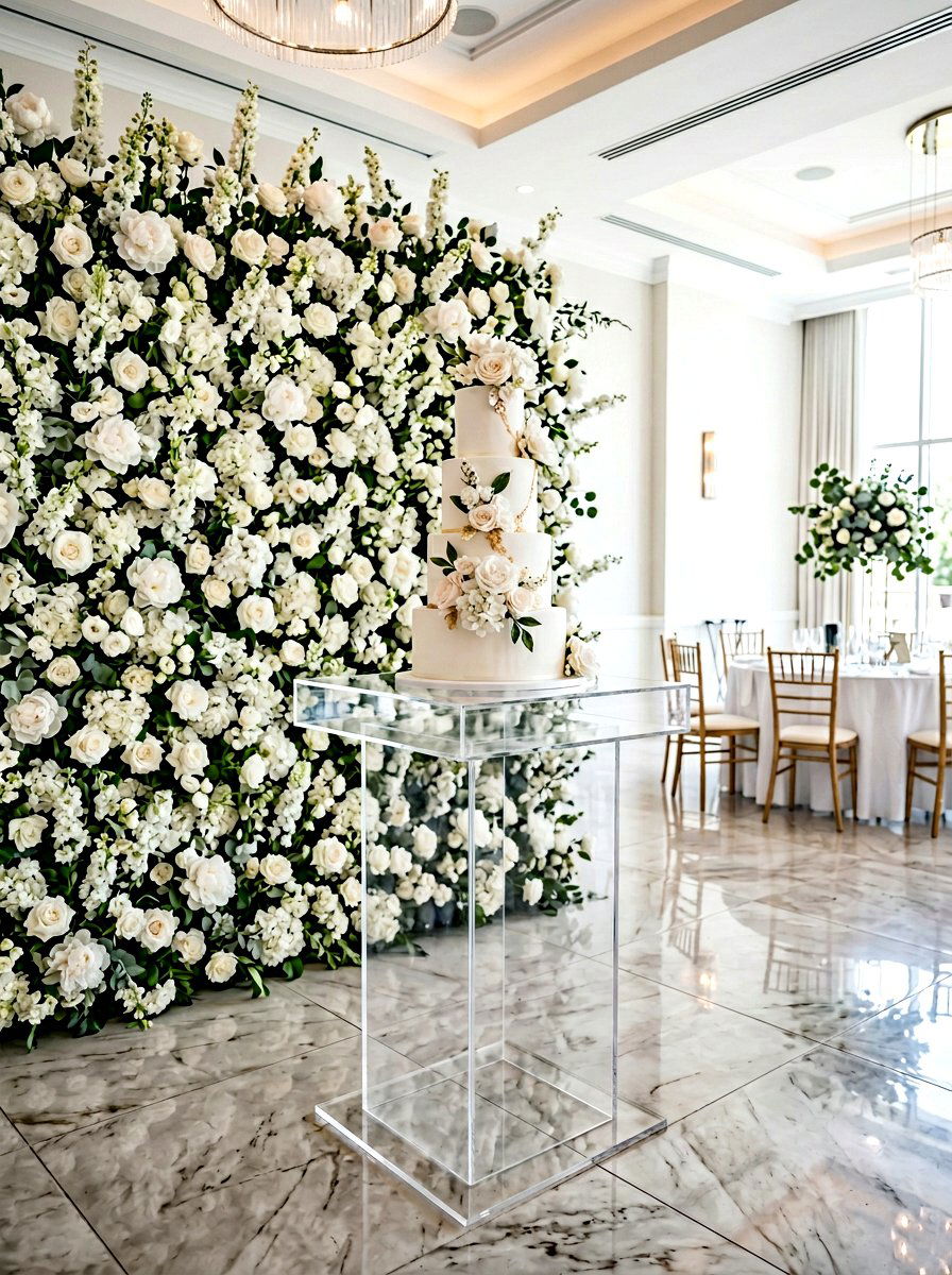 Lucite Cake Plinth - 25 Spring Wedding Cake Table Ideas