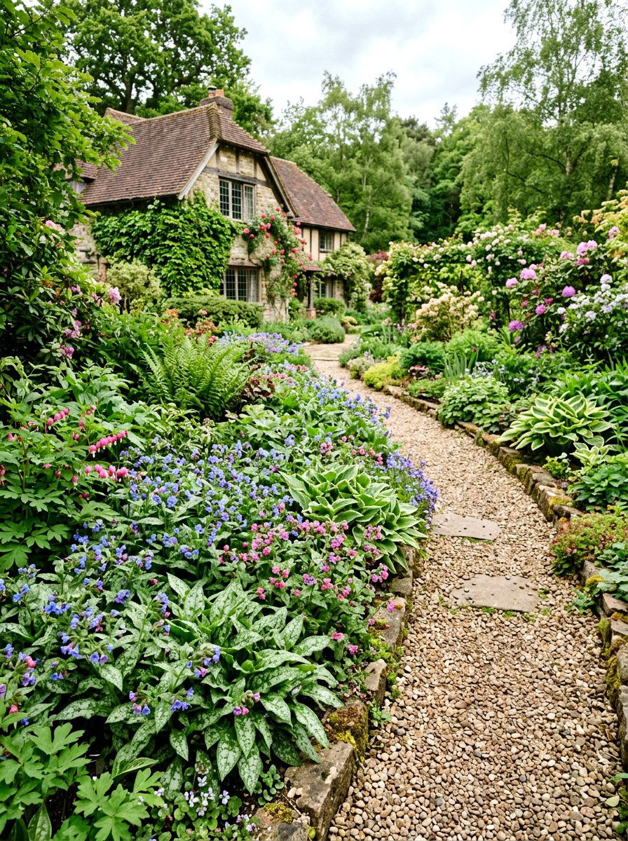 Lungwort shade border - 25 Spring Shade Garden Ideas