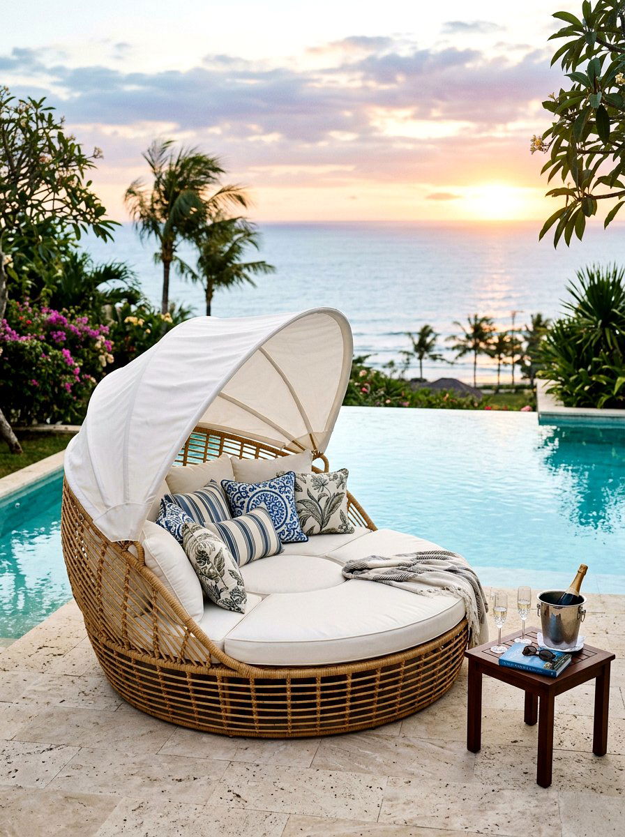 Luxury Daybed Arrangement - 25 Spring Poolside Decor Ideas