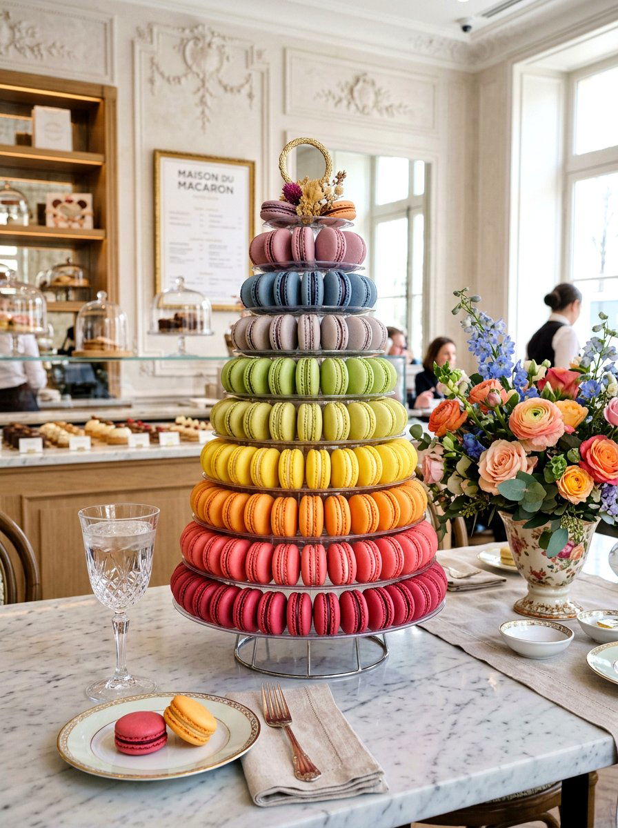 Macaron Tower Display - 25 Spring Sprinkle Party Decor Ideas