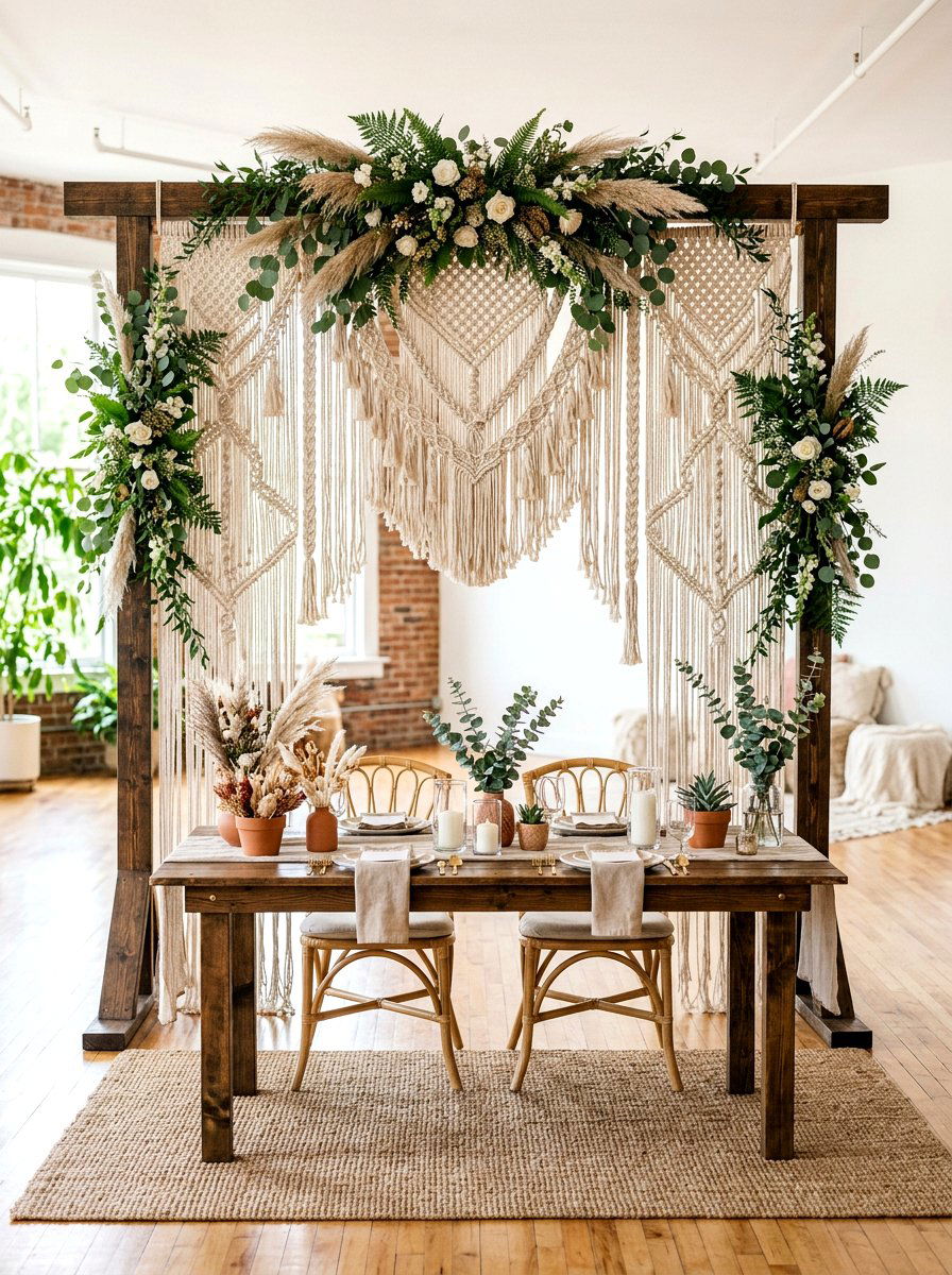 Macrame Backdrop Frame - 25 Spring Bridal Shower Decor Ideas