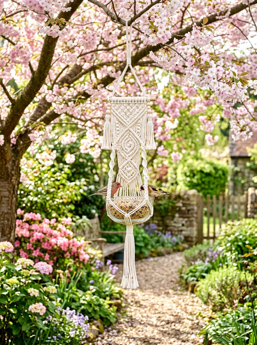 Macrame Bird Feeder - 25 Spring Macrame Decor Ideas