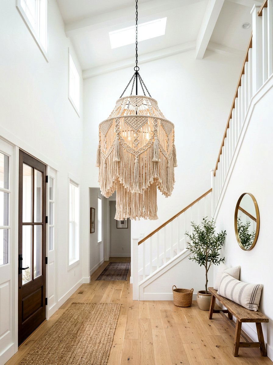 Macrame Chandelier Light - 25 Spring Macrame Decor Ideas