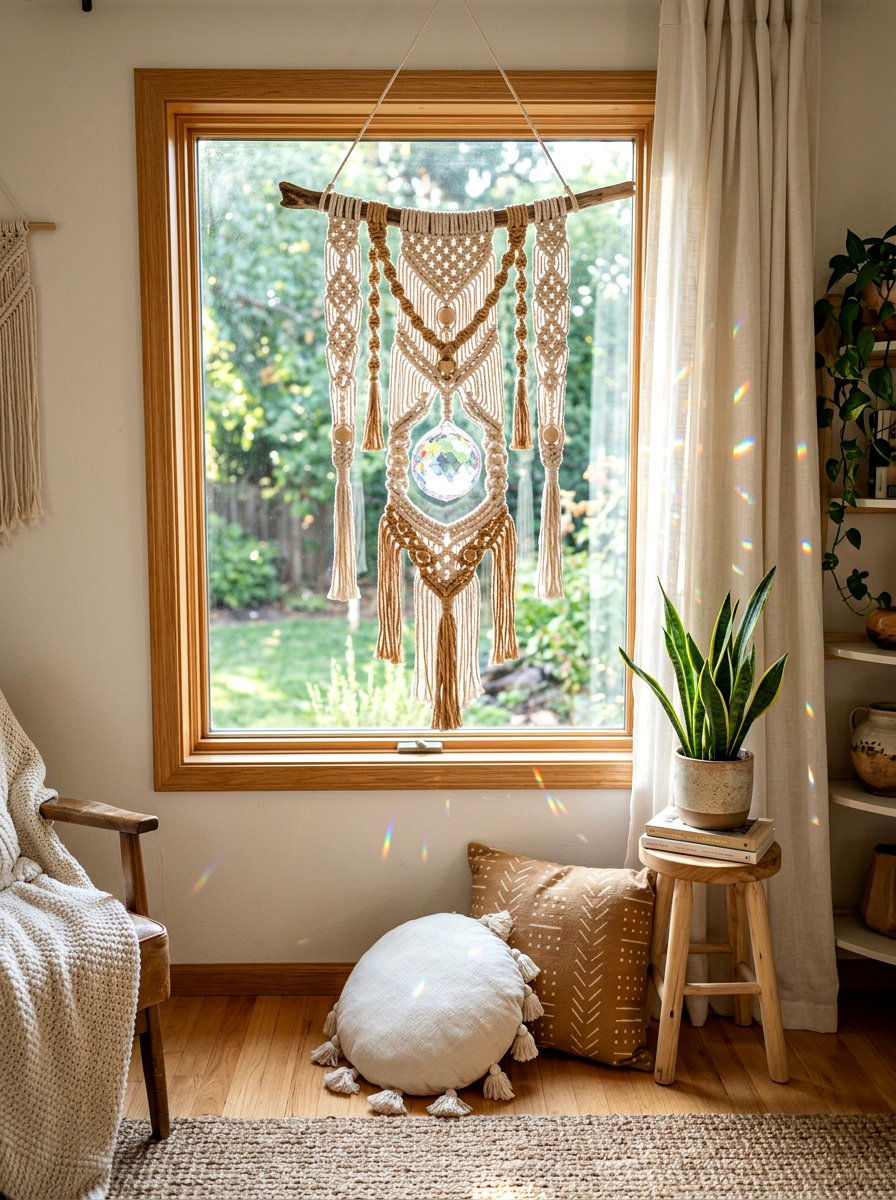 Macrame Crystal Sun Catcher - 25 Spring Sun Catcher Ideas