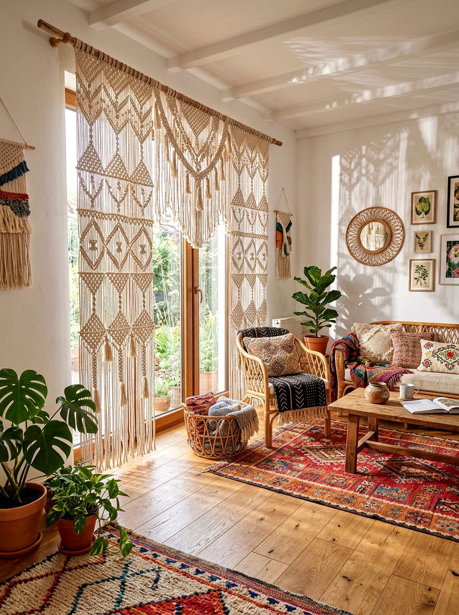 Macrame Curtains - 25 Spring Living Room Curtain Ideas