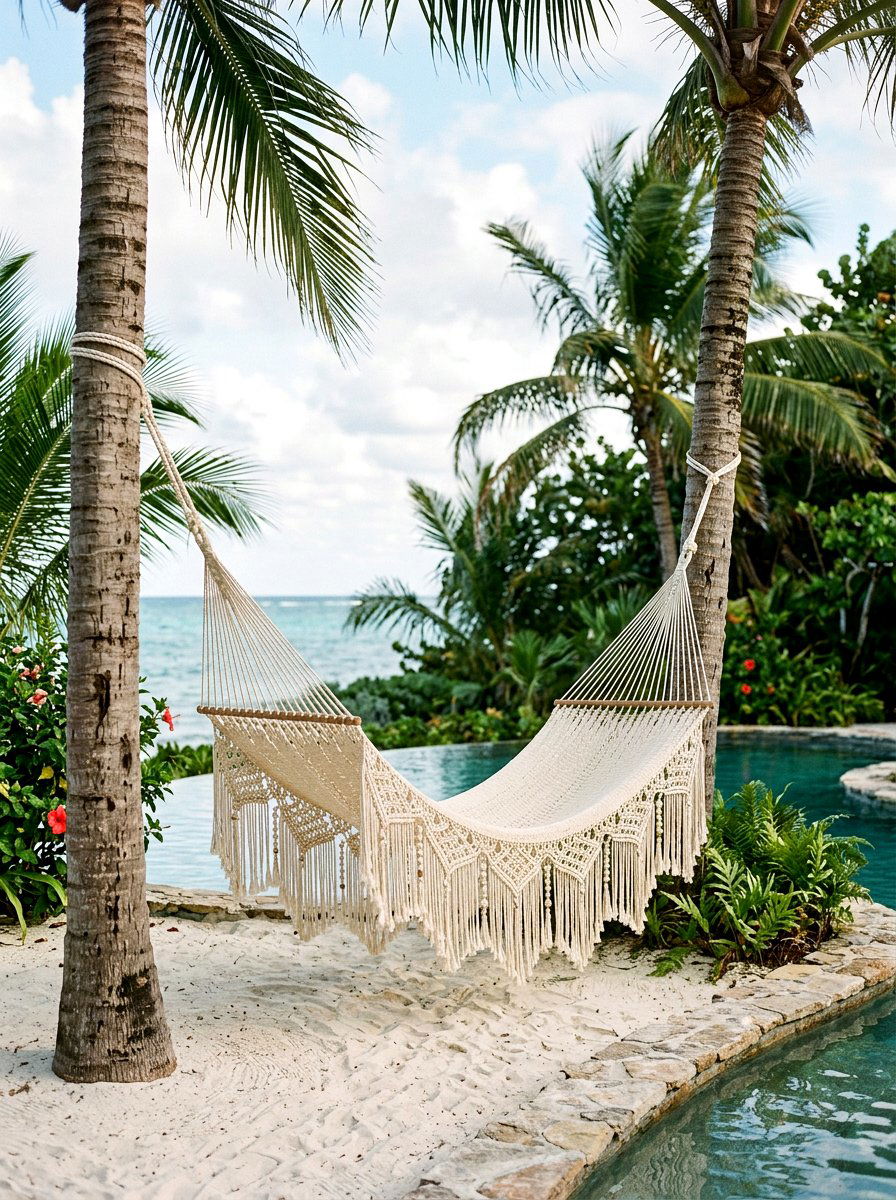 Macrame Fringe Hammock - 25 Spring Pool Area Decor Ideas