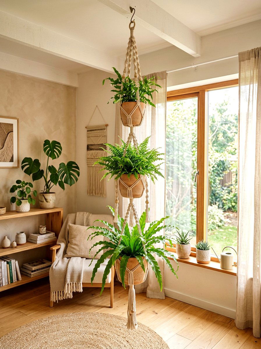 Macrame Hanging Fern Planter - 25 Spring Fern Decor Ideas