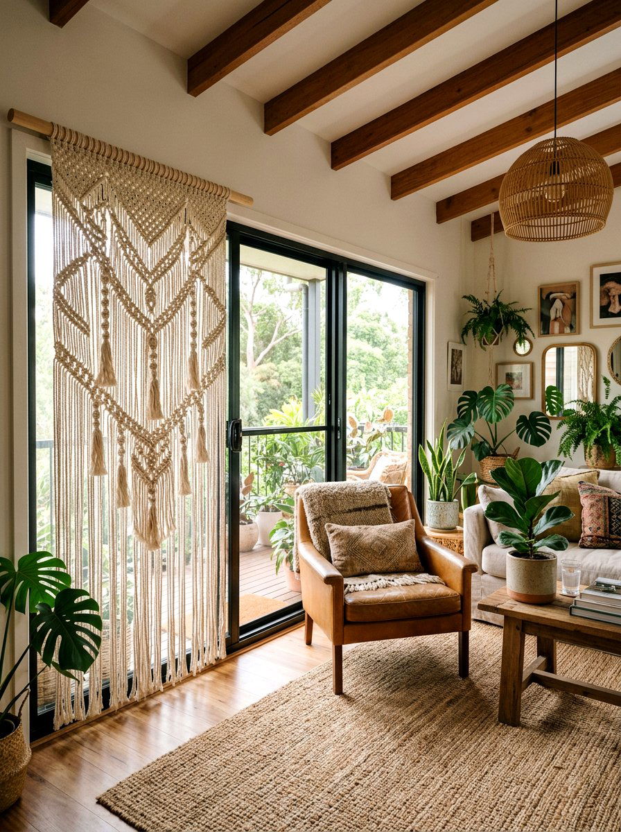 Macrame Hanging For Sliding Door - 25 Spring Sliding Door Decor Ideas