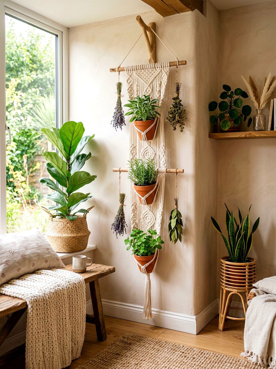 Macrame Herb Hanger - 25 Spring Herb Drying Rack Ideas