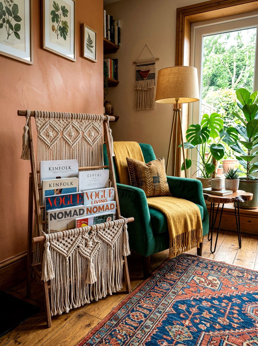 Macrame Magazine Rack - 25 Spring Macrame Decor Ideas