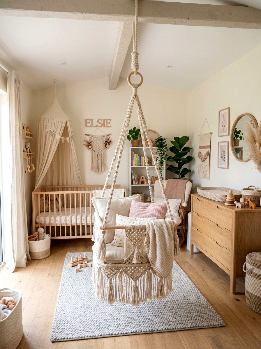Macrame Nursery Swing - 25 Spring Macrame Decor Ideas